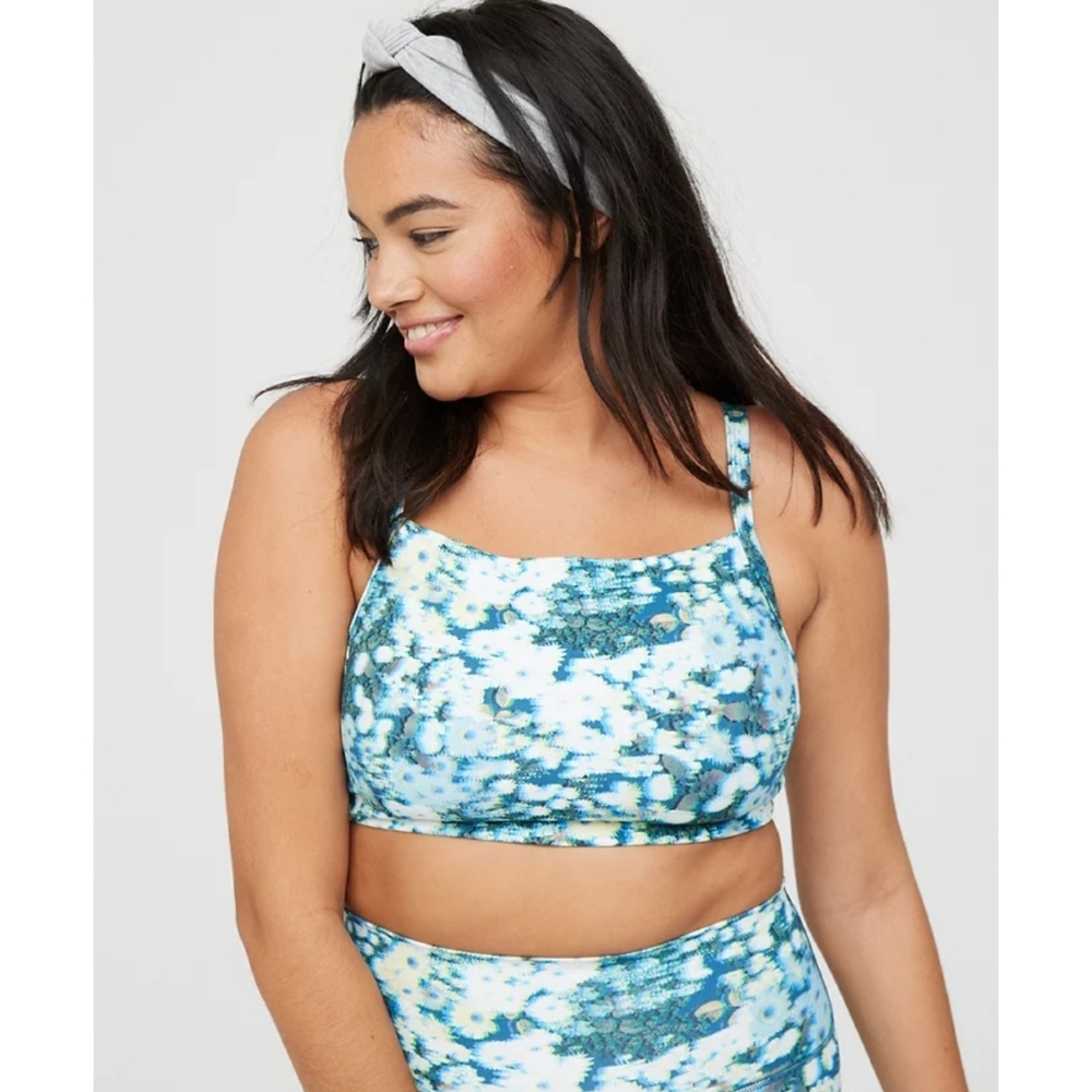 Aerie OFFLINE Printed Square Neck Sports Bra Size Small Color Blue Path NWT